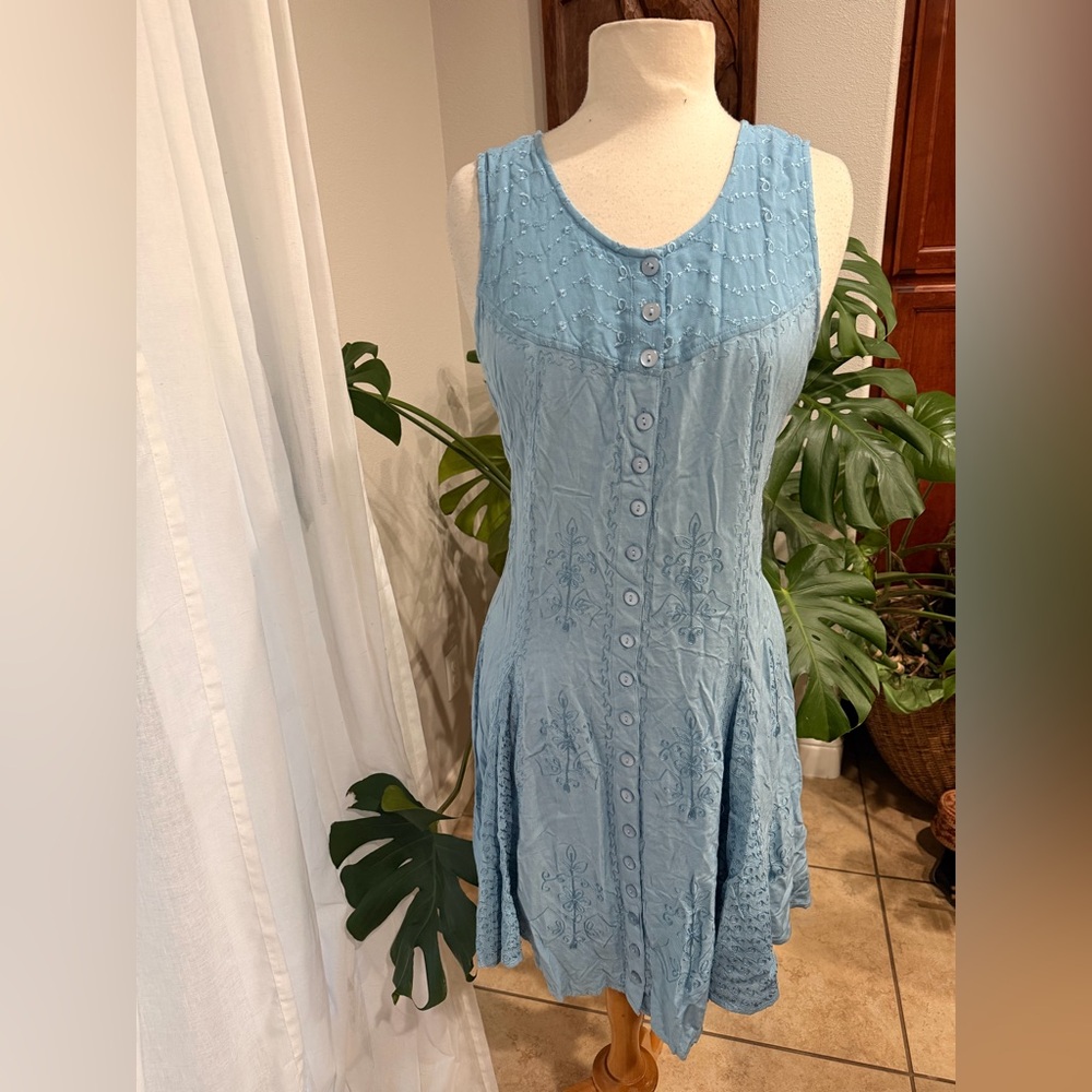 Holy Clothing Blue Embroidered Lace-Up Dress | Small